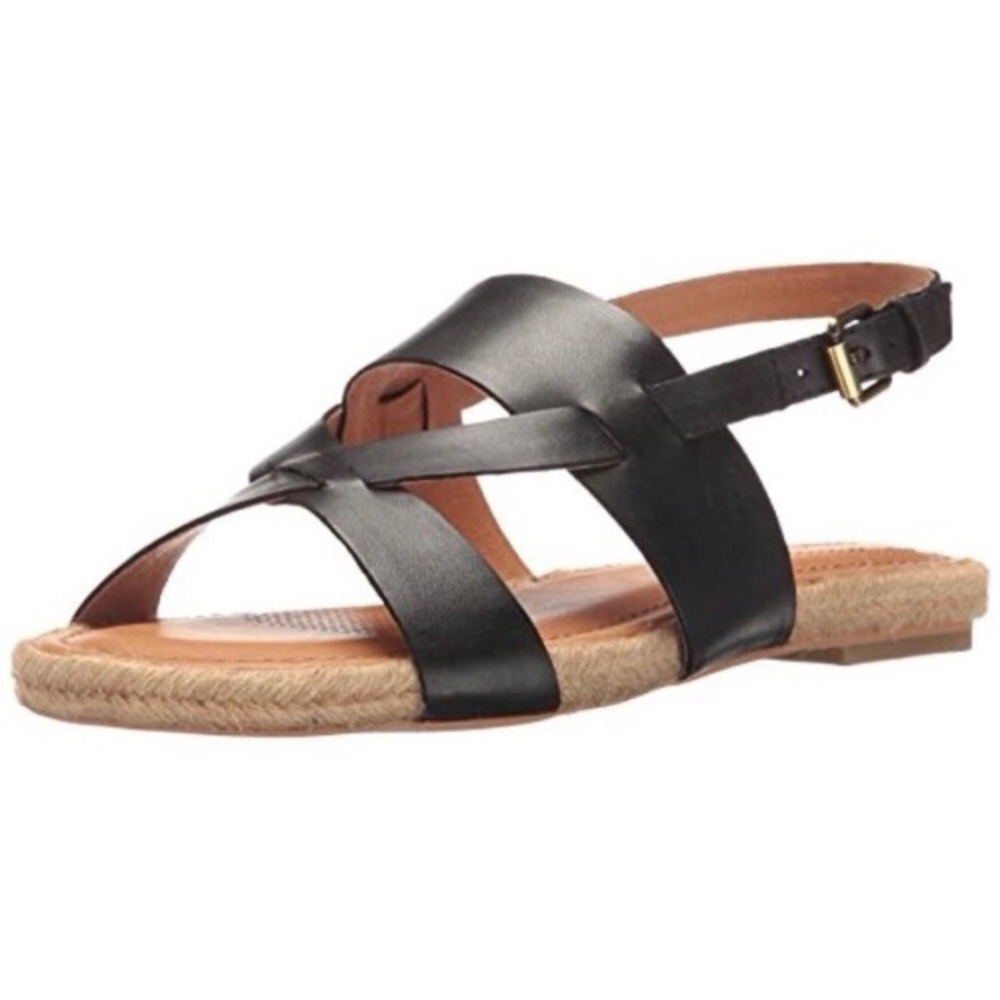 Corso Como Black Leather Cross-Strap Slingback Sandals